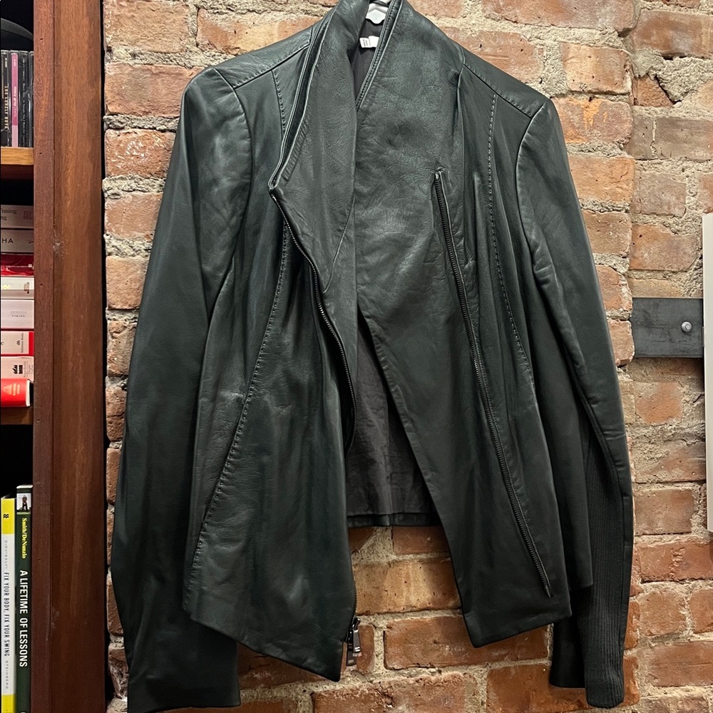 Vince Dark Green Scuba Leather Jacket (XL)